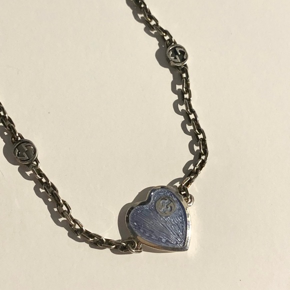 GUCCI INTERLOCKING G GG 925 SILVER HEART CHARM PENDANT ENAMEL BRACELET - Picture 4 of 6